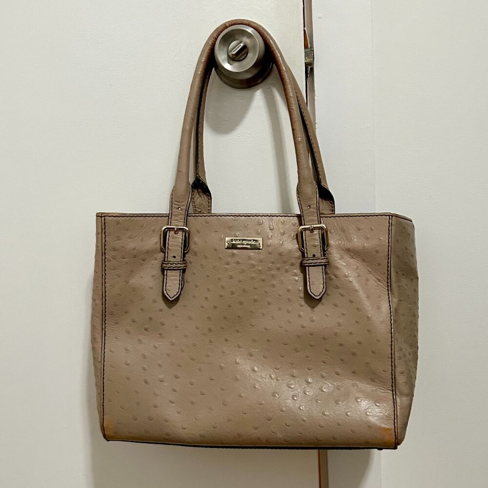 Kate Spade Ostrich Print Beige Leather Wellesley Quinn Bag